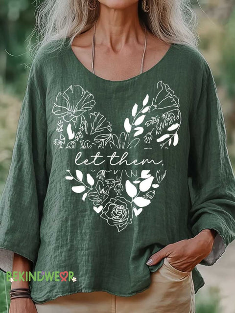 Women’s Let Them Print Casual Cotton And Linen Shirt Green / S