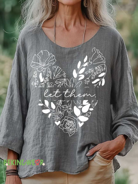 Women’s Let Them Print Casual Cotton And Linen Shirt Grey / S