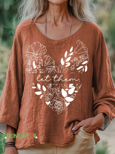 Women’s Let Them Print Casual Cotton And Linen Shirt Orange / S