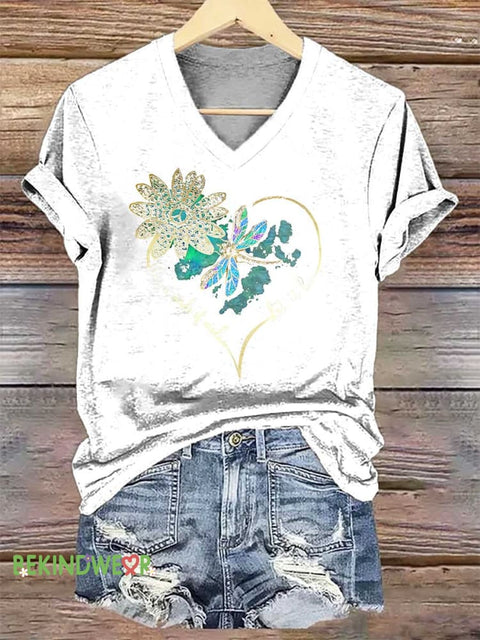 Women’s Whisper Wirds of Wisdow Let It Be Dragonfly V-neck Casual T-Shirt White / S