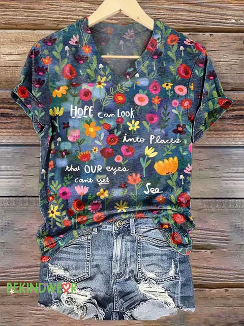 Women’s Your Kindness Will Change Someone’s World. V-neck Casual T-Shirt Multicolor / S